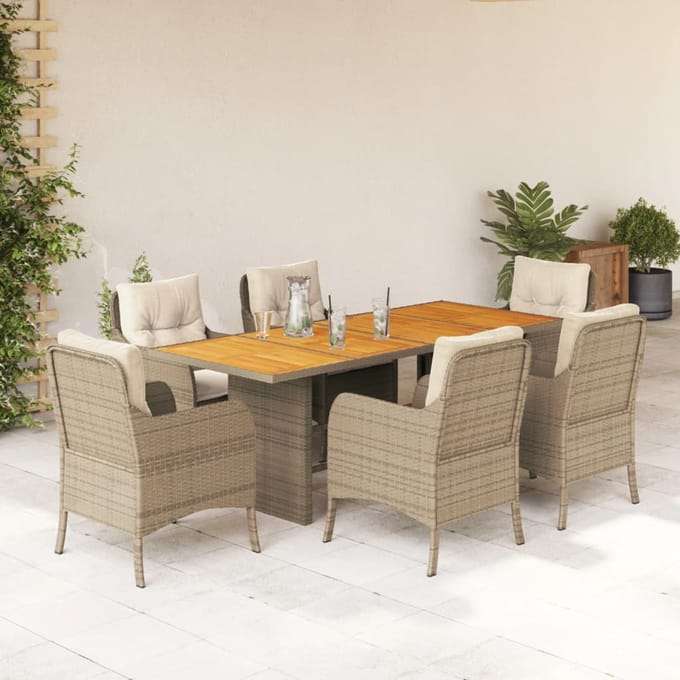 vidaXL - 7-delige - Tuinset - met - kussens - poly - rattan - beige