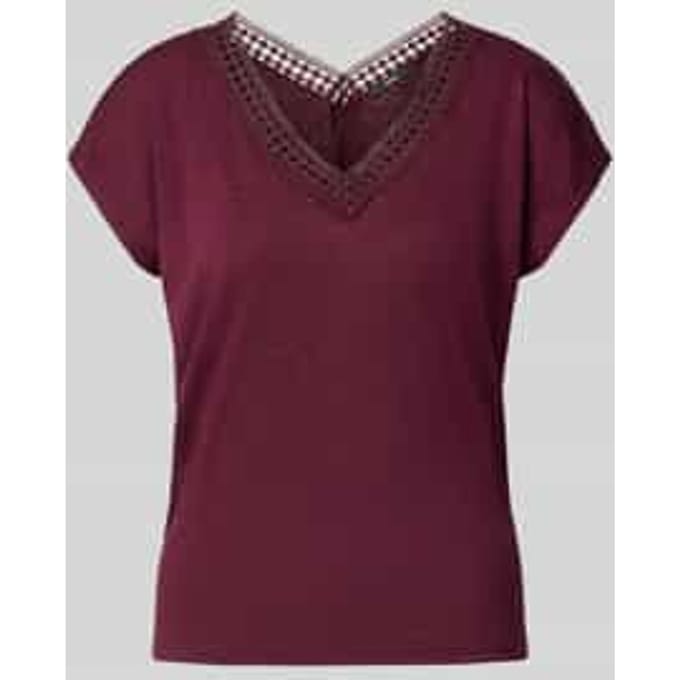 Regular fit t-shirt van viscosemix met gaatjes-stitching