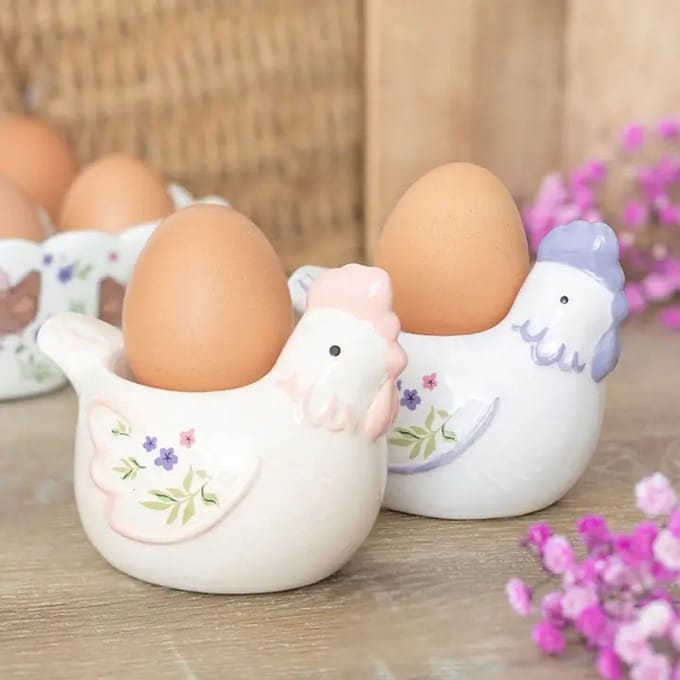 Eierdopjes - Kip - Bloemen - Set van 2 - Bloemig - Kippie - Kippig - Chick - Pasen - Lente - Ei - Eieren - Eierdopje