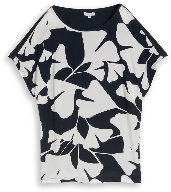 Tom Tailor - Plus Size - T-shirt in materiaalmix - Maat 48 - big navy ginkgo