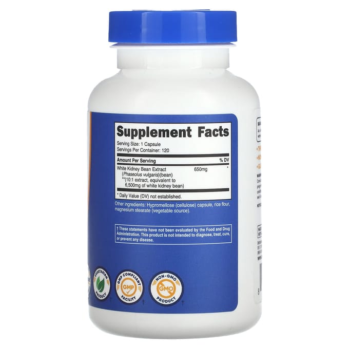 Nutricost, haricot blanc, 6 500 mg, 120 gélules