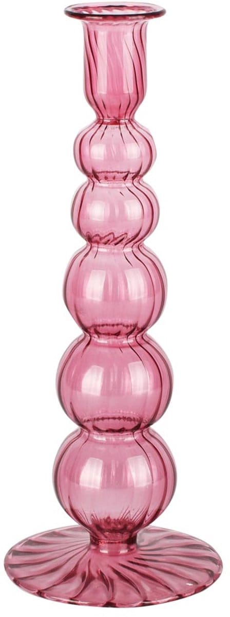 Dekoratief | Kaarsenhouder, paars/transparant, glas, 9x9x23cm | A258348
