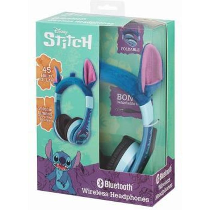 Stitch - draadloze kinderkoptelefoon - pluche oortjes - met volumebegrenzing - lange speeltijd