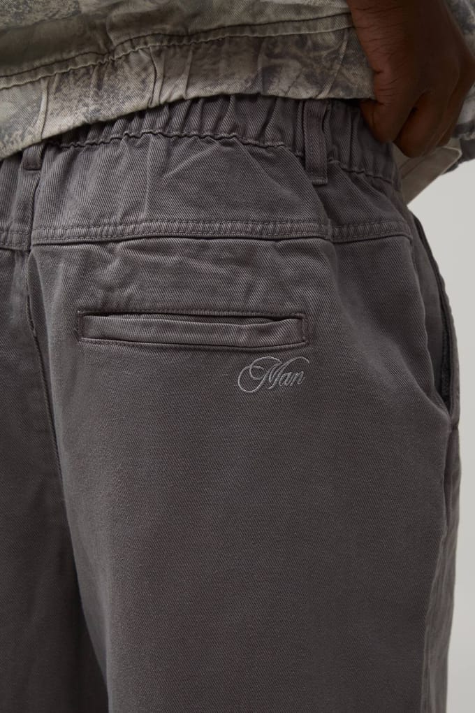 Plus Wide Fit Broek met Half & Half Tailleband van gewassen twill | Slate Grey | Size 2XL