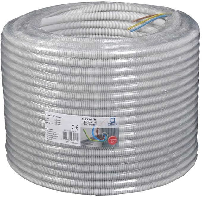 Q-Link Installatiebuis flexiplus slagvast 5/8 3x2.5mm2 grijs 100m