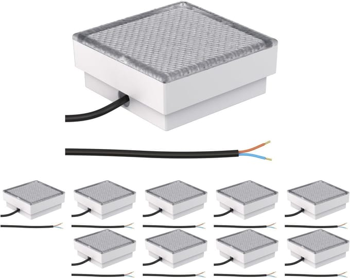 ledscom.de 10 LED stoeptegel grond inbouwlamp CUS voor buiten, IP67, hoekig, 15 x 15cm, koel wit
