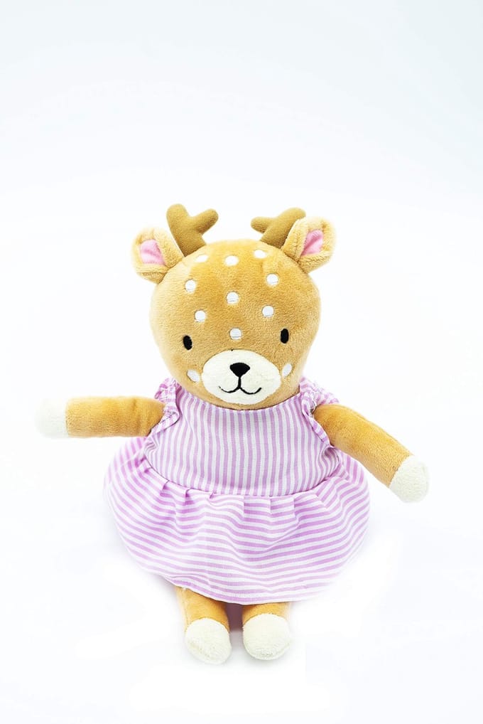Deurstopper REH, van stof, bruin/roze - decoratie voor het hele jaar - ca. 24 x 16 x 10 cm