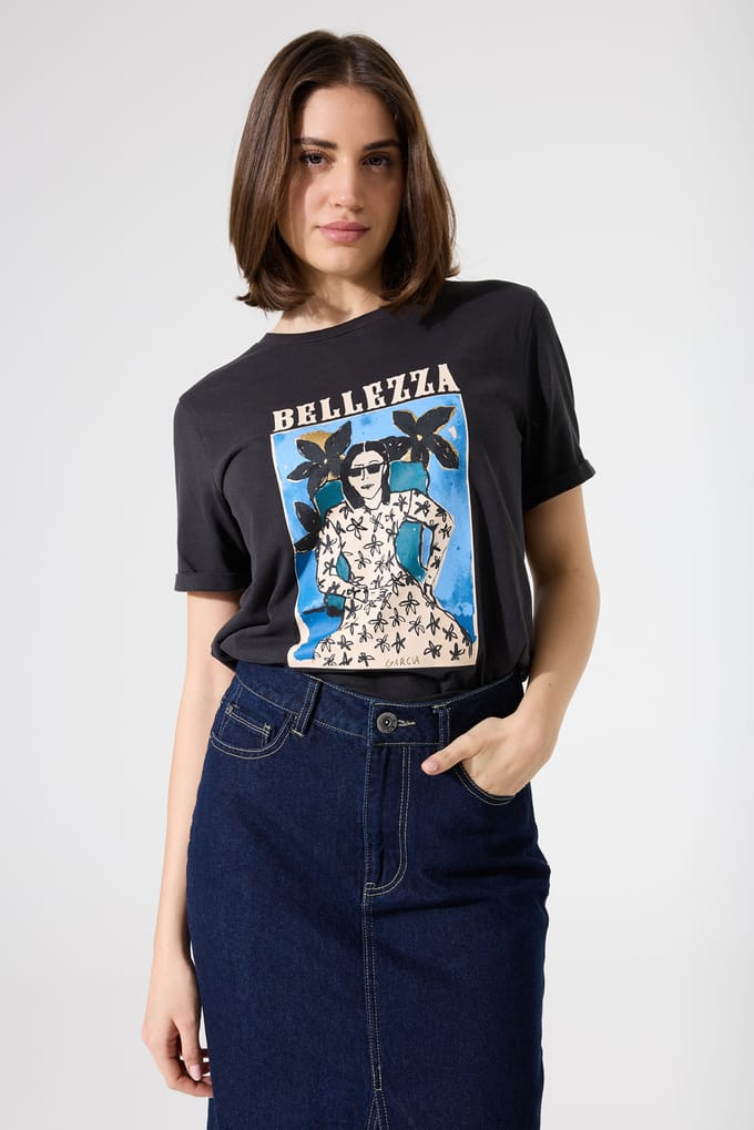 GARCIA Dames Print T-shirt Grijs Korte mouw