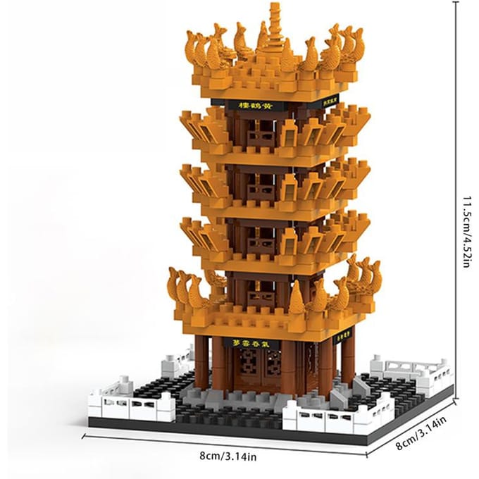 Tour de la Grue Jaune Haute difficulté Micro-particules Blocs de Construction Architecture Style National Garçon et Fille Jouet d'Assemblage Maquette brown
