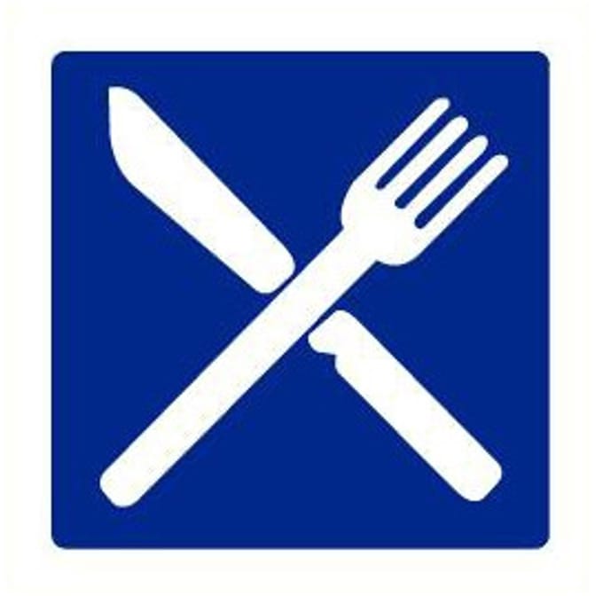Restaurant sticker, blauw wit 200 x 200 mm