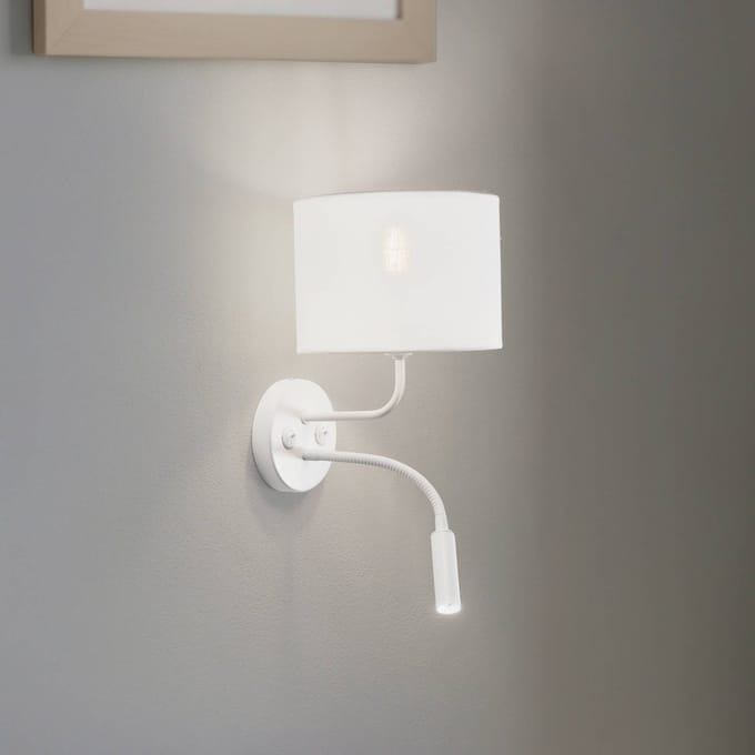 Duolla Wandlamp roller, wit, stof, leeslampje