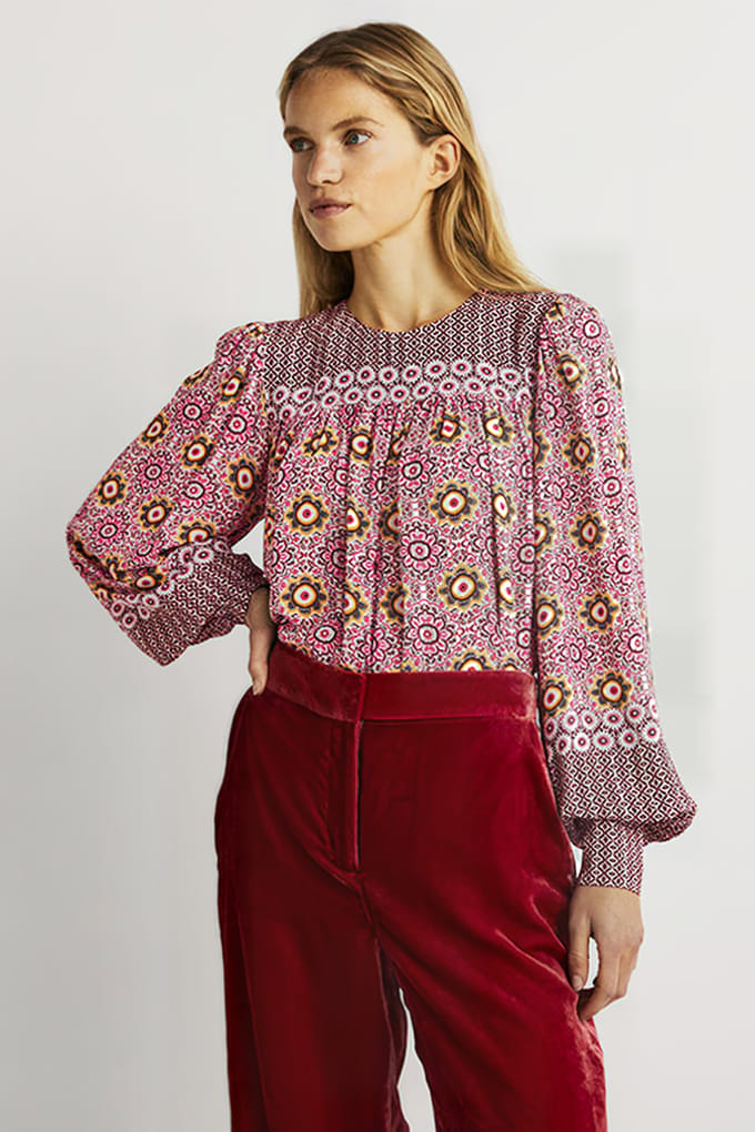 Boden Printed Yoke Detail Top Pnk Maat: 6 | Blouses Outlet | Dames