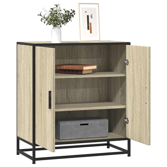vidaXL - Dressoir - 68x35x76 - cm - bewerkt - hout - en - metaal - sonoma - eikenkleur