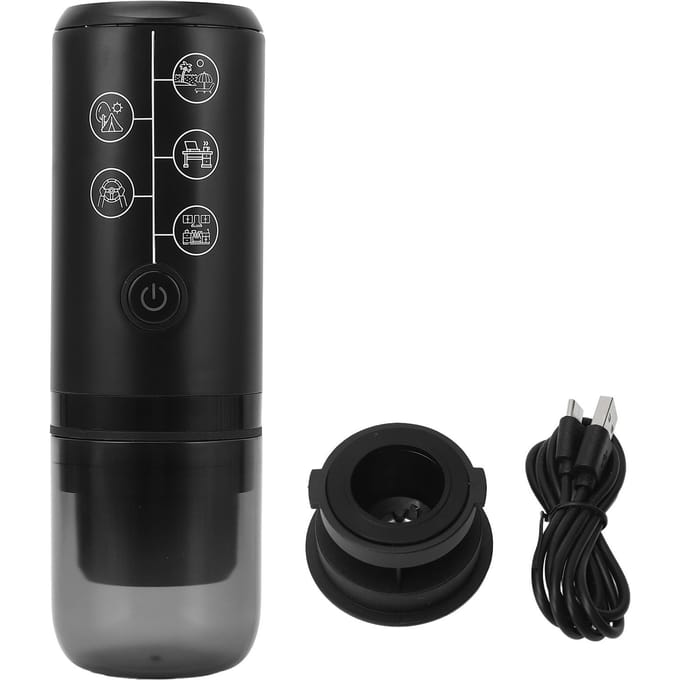 Machine à café électrique portable sans fil rechargeable, pression de 17 bars, capsules de café électriques L noir
