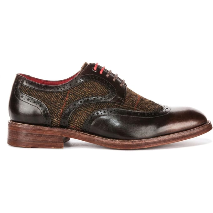 Justin Reess bruine leren tweed brogue schoenen voor mannen - Arlo