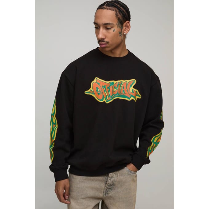 Oversized Graffiti Print Sweatshirt | Black | Size Small