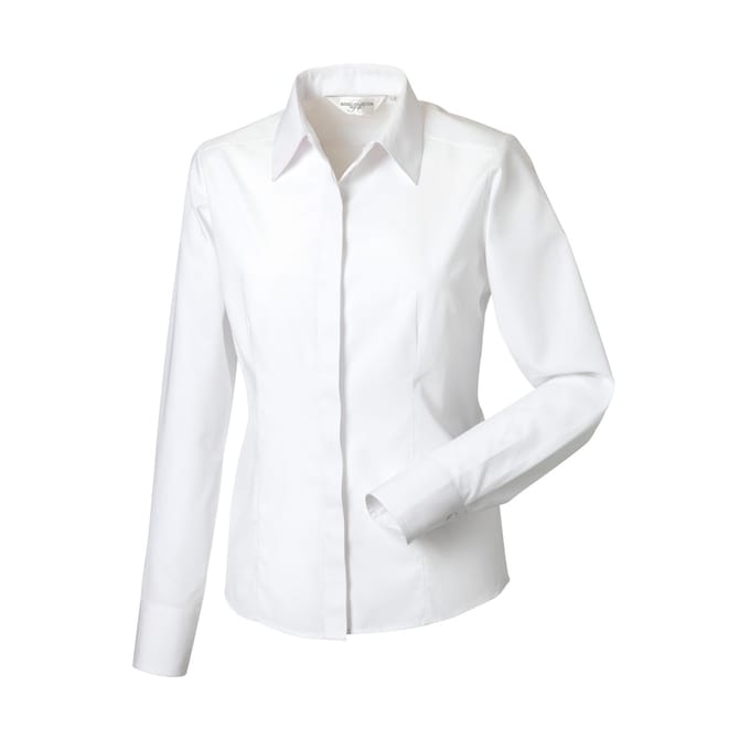 Russell Collection Dames/Dames Poplin Easy-Care Getailleerd overhemd met lange mouwen (Wit)