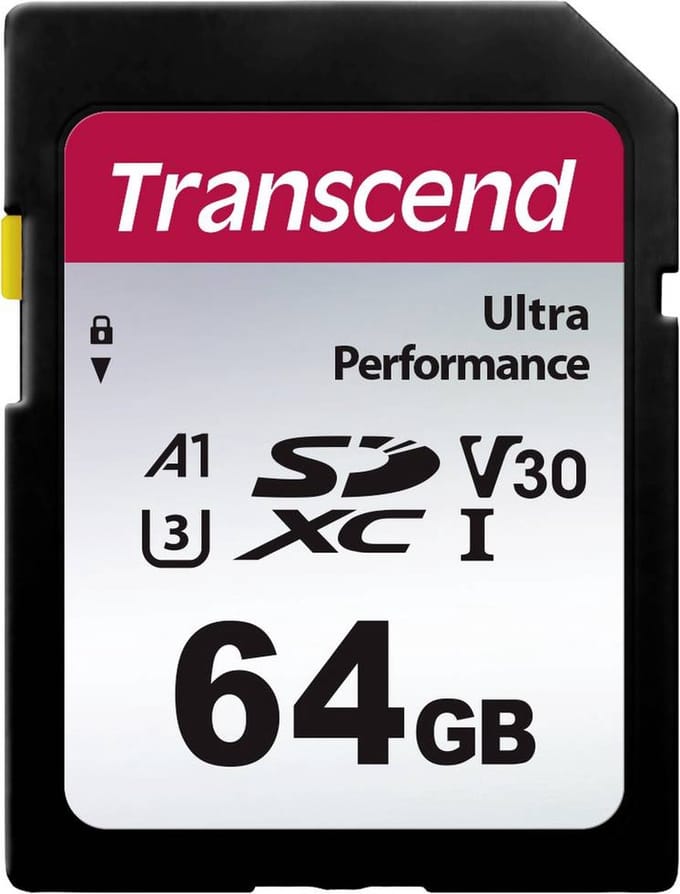 Transcend TS64GSDC340S SDXC-kaart 64 GB A1 Application Performance Class, v30 Video Speed Class, UHS-Class 3 Schokbestendig, Waterdicht