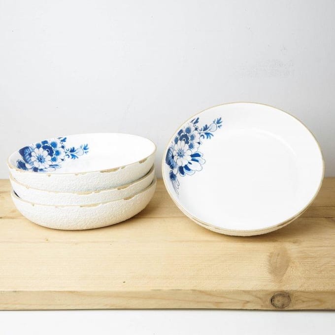Heinen Delfts Blauw - Pastabord Blauw Bloesem - Porselein - 24 cm - 4 stuks