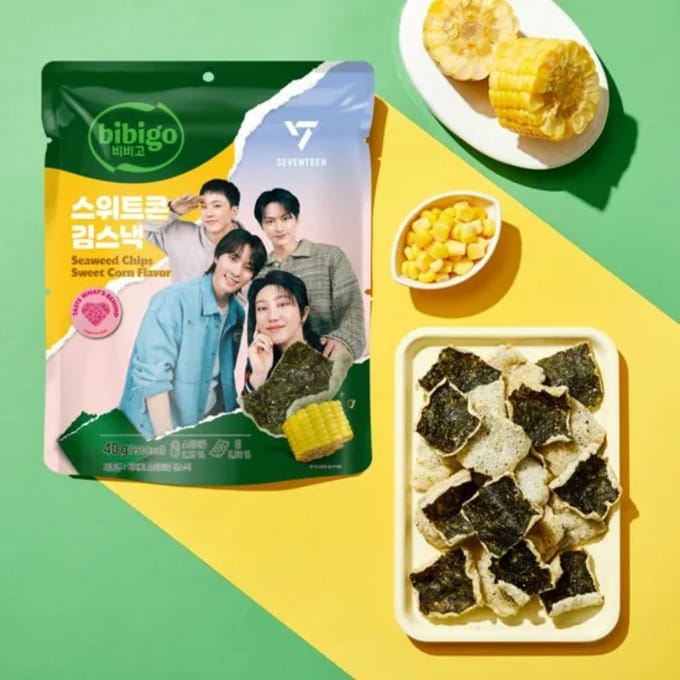 bibigo Originele Zeewiersnack Extra Krokante Geroosterde Rijstpapier Chip 40g x 6 Pak green