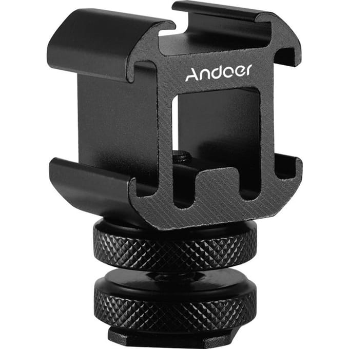 On-Camera Mount Adapter 3 Cold Shoe Mount Adapter voor DSLR-camera voor LED-videolicht Microfoonmonitor zwart