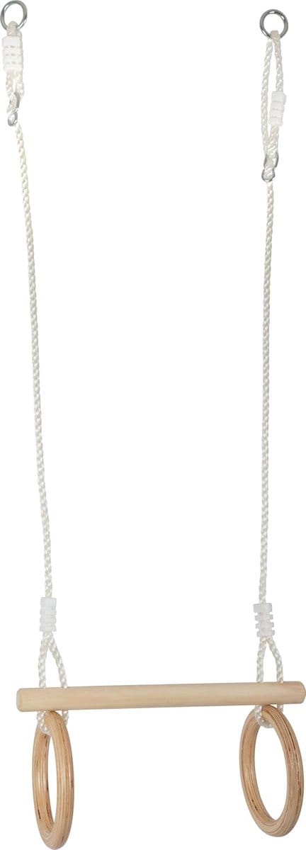 Trapeze met ringen - Schommel accessoire - Buiten spelen - 2-in-1 functie - 100 cm - Bruin