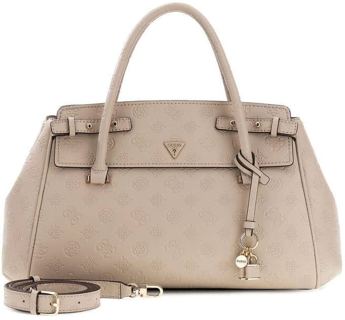 GUESS handtas schoudertas Diana 3 Compartment Satchel Light Taupe Logo