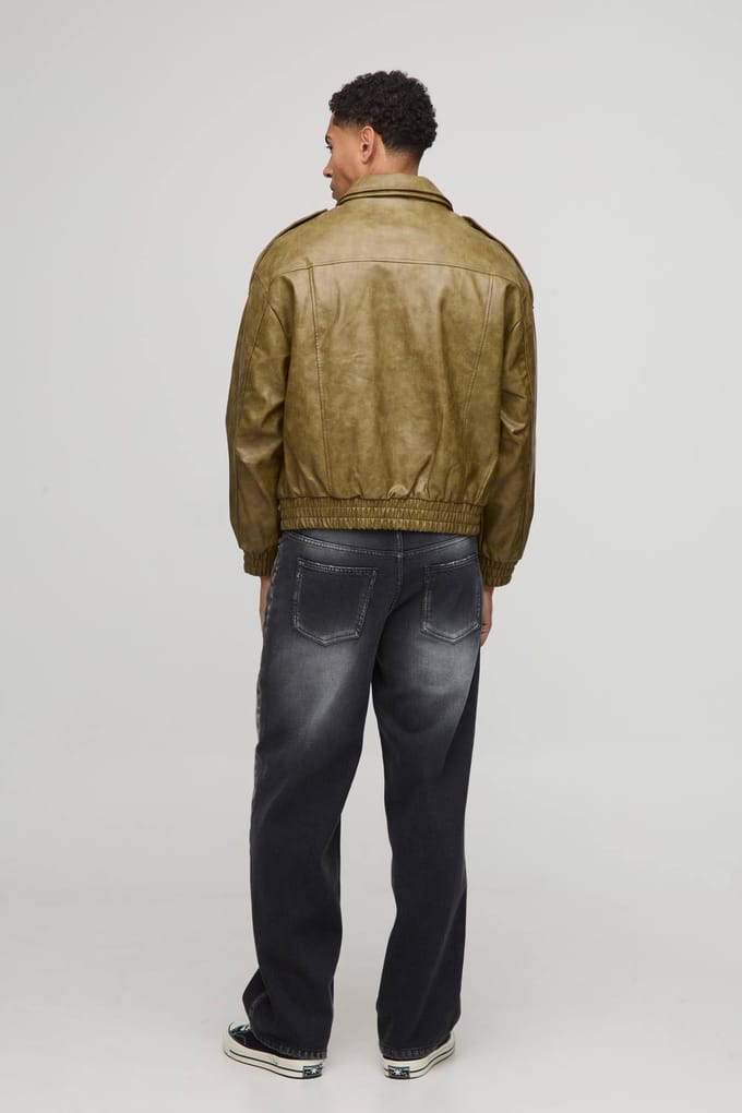 Oversized Double Collared Biker Jacket | Khaki | Size Large