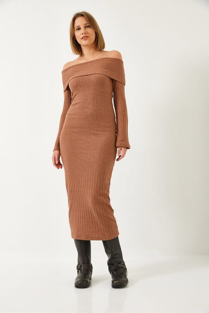 Bandeau Geribbelde Midi-jurk