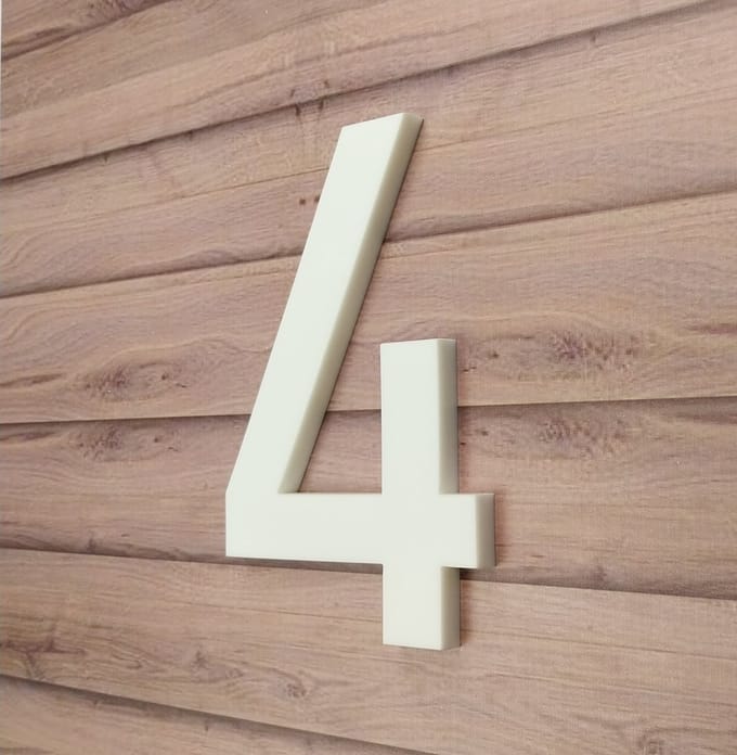 Huisnummer wit nr. 4 - cijfer 20cm hoog - 8mm dik - kleur wit mat - DIN