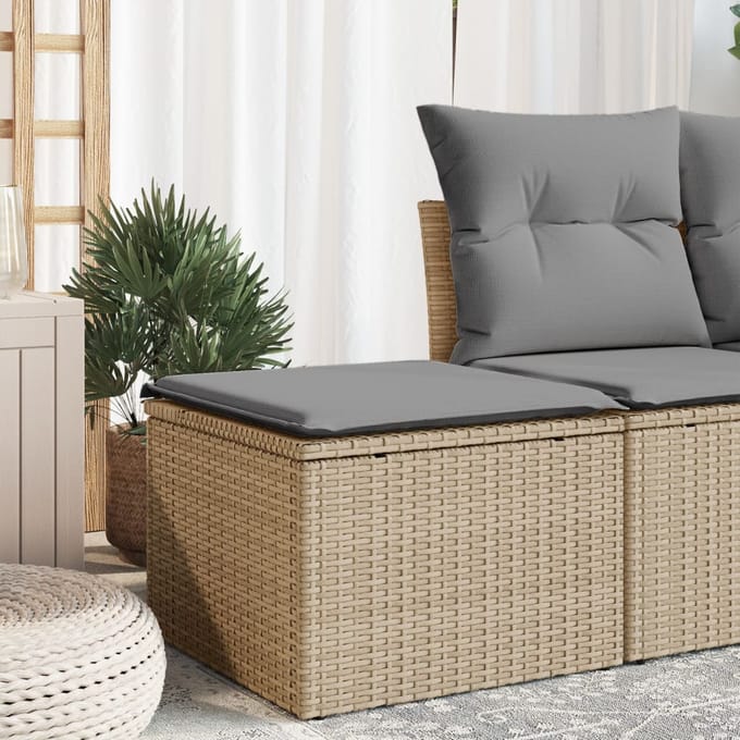 vidaXL - Tuinkruk - met - kussen - 55x55x37 - cm - poly - rattan - beige