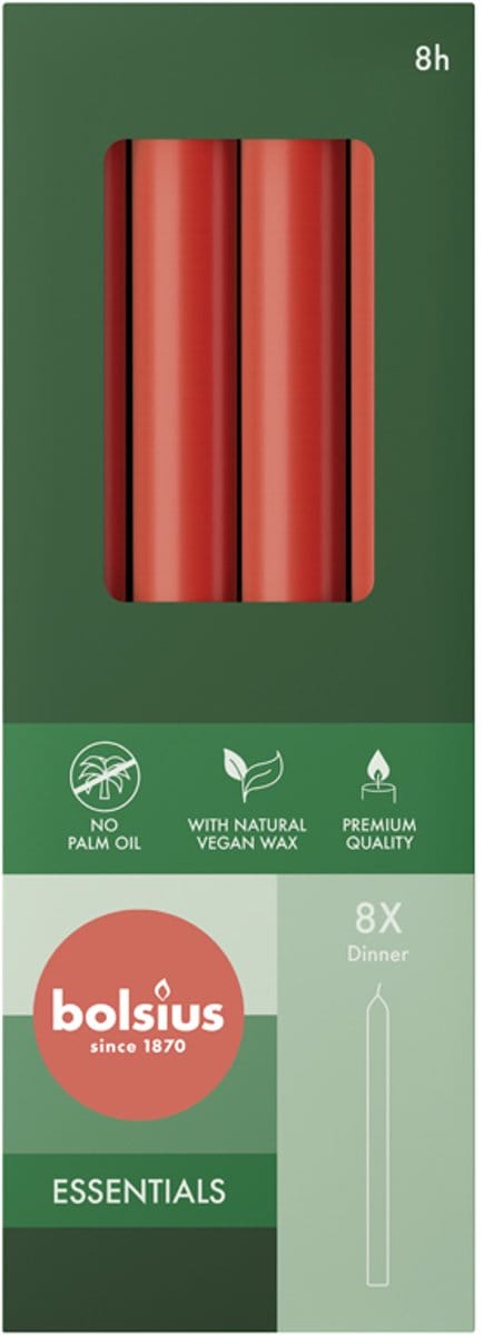 Bolsius - Dinerkaarsen - 230/20 - 8 stuks per verpakking - Delicate Red