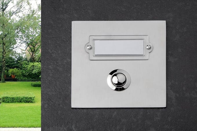 Rechthoekige inbouw belplaat van roestvrij staal met naamplaatje