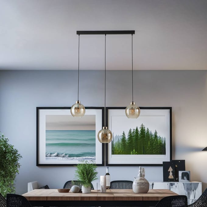 TK Lighting Hanglamp Devi, amber, 3-lamps, balk
