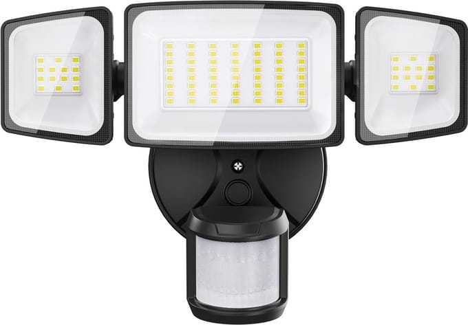 Krachtige Buitenlamp met Bewegingssensor en 3 Verstelbare Hoofden, 3900 Lumen, Koud Wit Licht
