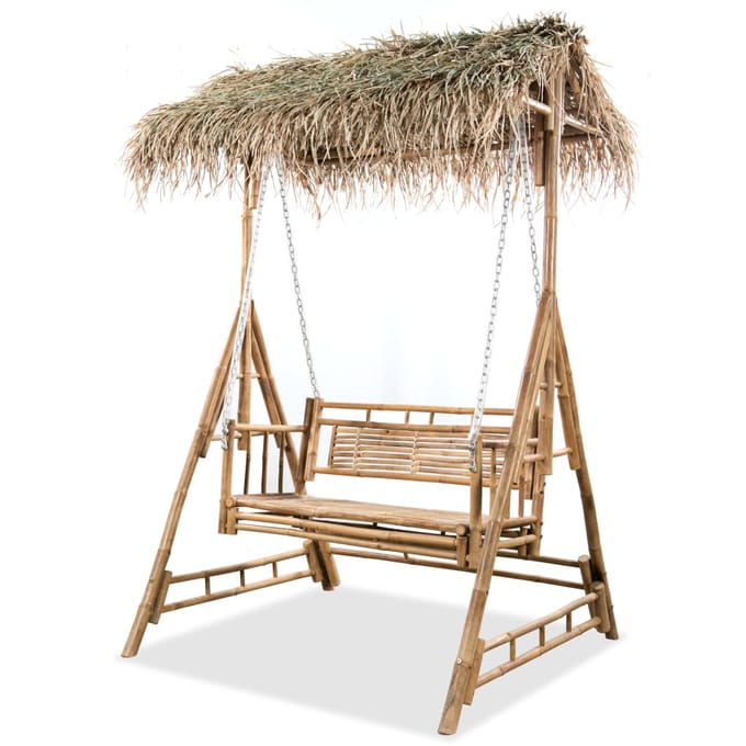 vidaXL - Schommelbank - met - palmbladeren - 2-zits - 202 - cm - bamboe