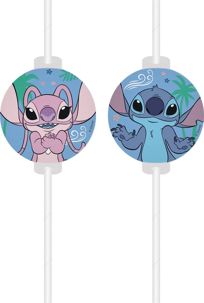 Vegaoo - 4 Stitch rietjes met papieren medaillon
