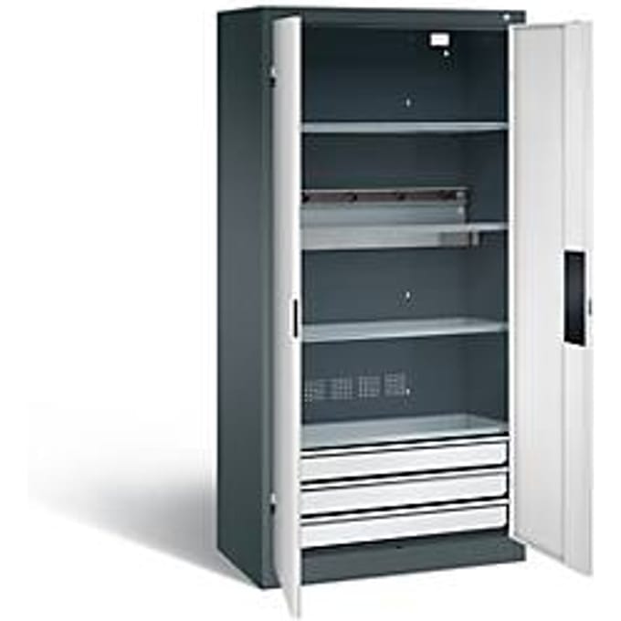 C+P acculaderkast Basic met deuren van massief plaatstaal, H 1950 x B 930 x D 500 mm, antraciet/lichtgrijs