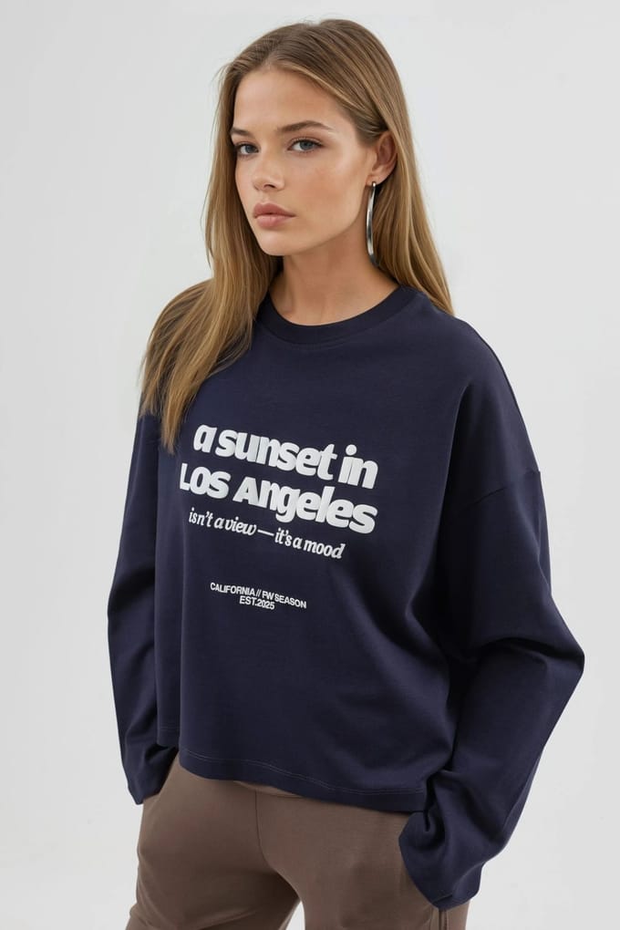 Ontspannen Pasvorm Lange Mouw Crew Neck Top met Achterafdruk