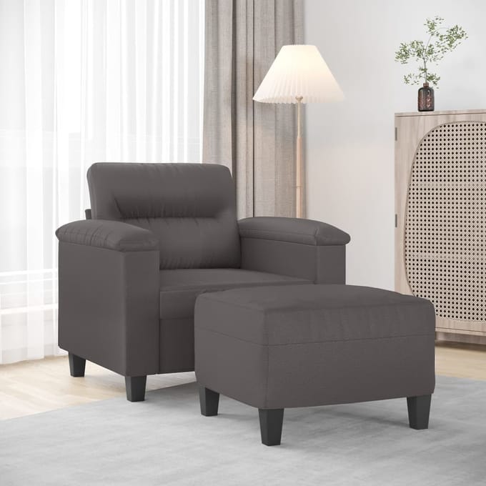 vidaXL - Fauteuil - met - voetenbank - 60 - cm - kunstleer - grijs