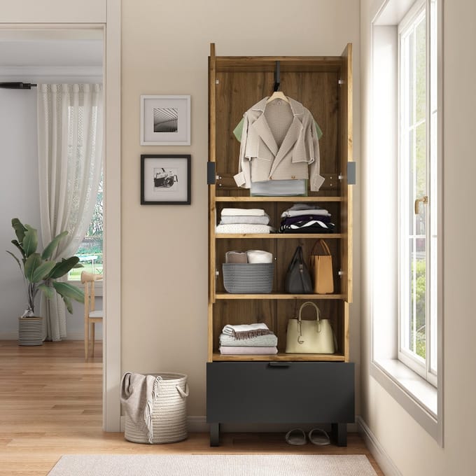 MODFU Kledingkast 180x65x38 cm van spaanplaat, met kledingstang en verstelbare legplanken