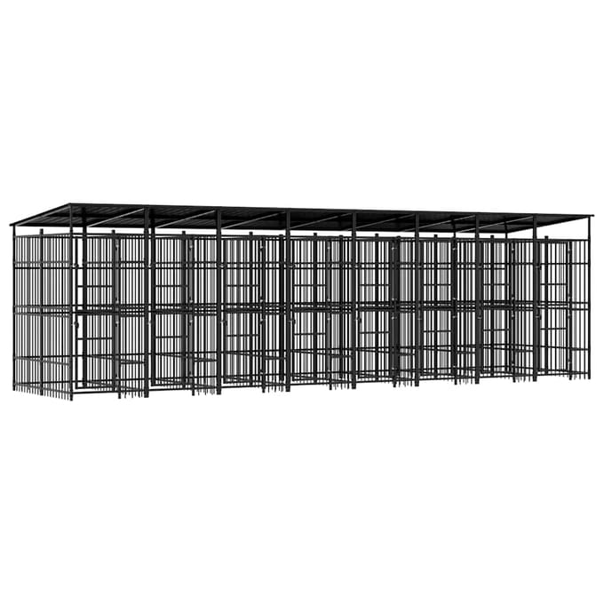 vidaXL Hondenkennel met dak 14,75 m² staal