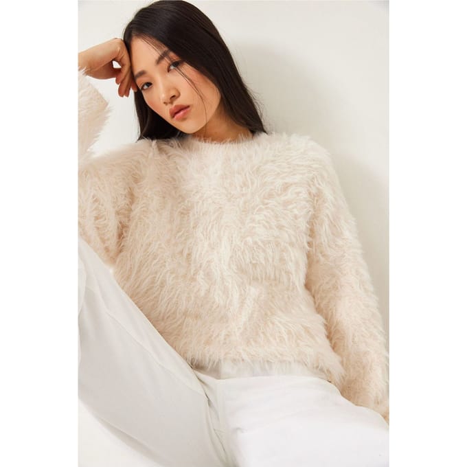 Oversized Textuur Gebreide Trui met Pluizige Details