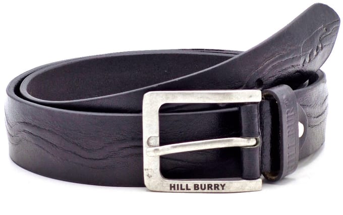 HillBurry Leren riem "Waves", massief leer zwart - Maat 36 - 90cm