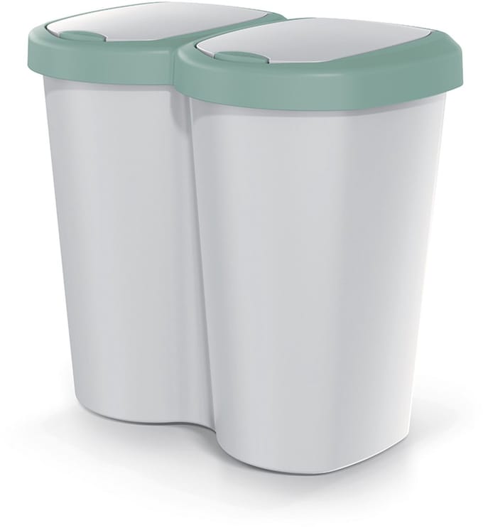 Compacta B Duo - Prullenbak - 40L - één compartiment twee deksels - Grijs / Groen