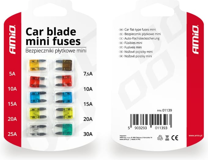 Amio - Autoveiligheden - Mini Plaat - 10 stuks - 5-30A