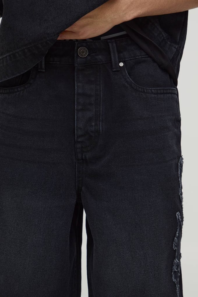 Denim Jorts Met Parachute Applicatie | Black | Size 32