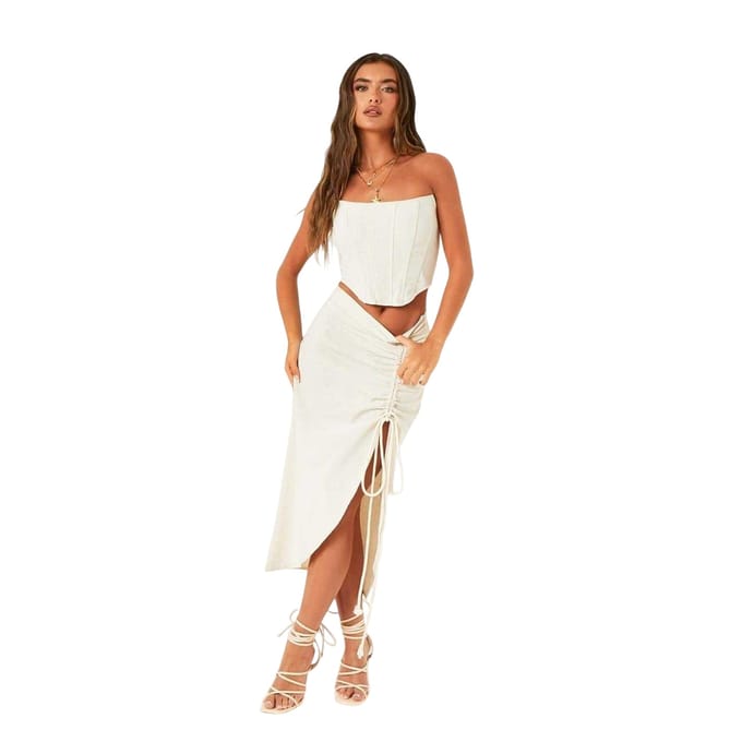 Missy Empire Set met getailleerde midirok in linnenlook voor dames (Steen)