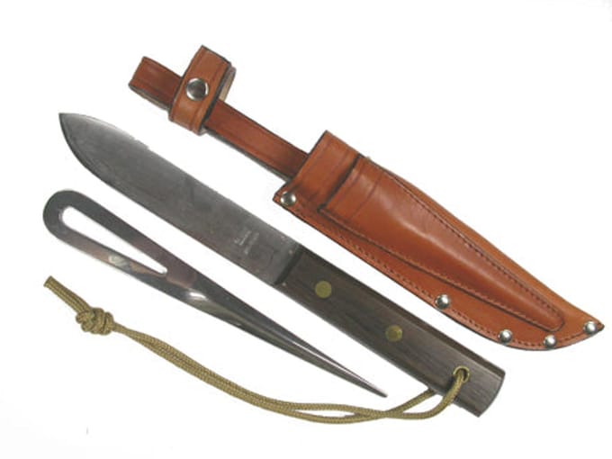 Adola Zeemansmes met Marrelpriem en Leren Etui | RVS & Cocobolo