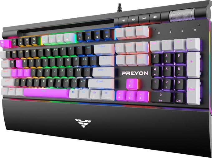 PREYON Long Scratch Brown PLSB104B - Bedraad Keyboard - Mechanisch - RGB - Anti-Ghosting - Zwart